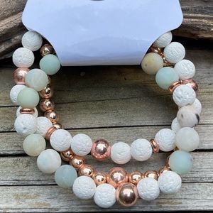 ✶ SOLD Amazonite, White Lava Stone & Rose Gold Diffuser Bracelet Set